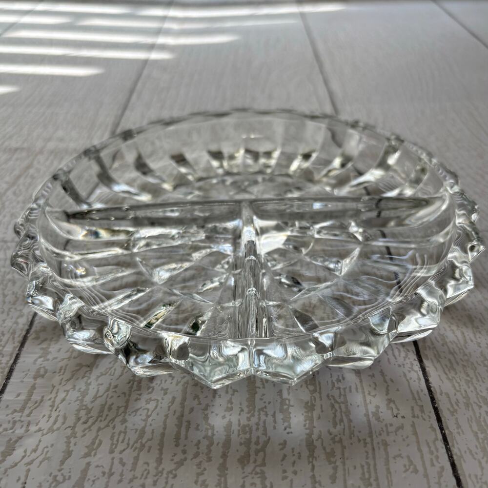 Clear Pressed Glass Round Relish Dish Scalloped Edge